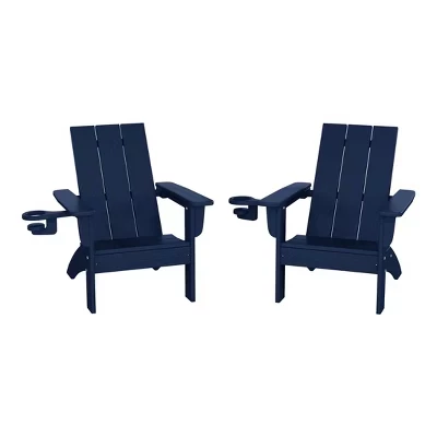 Современные стулья для патио Adirondack из пластика HDPE на открытом воздухе Ashore Kids с подстаканниками (комплект из 2-х)