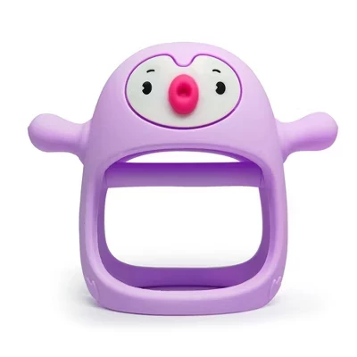 Игрушка для прорезывания зубов Smily Mia Penguin Baby для младенцев 0-6 месяцев, успокаивающая носимая детская жевательная игрушка для сосания и пустышка для новорожденных фиолетовый