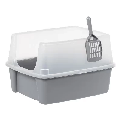 Лоток для кошек IRIS Open Top с совком, серый
