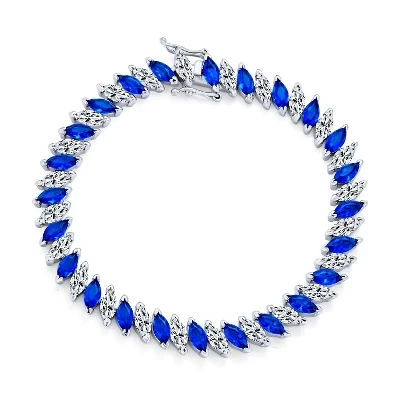 Теннисный браслет Bling Jewelry, фианиты, 19 см, синий