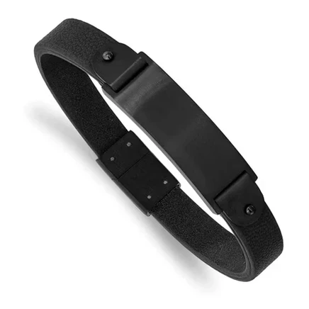Мужской браслет Black Bow, сталь и кожа, черный