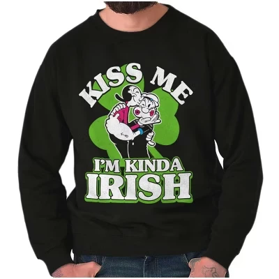 Толстовка Popeye Olive Kiss Me Im Kinda Irish для мужчин или женщин с лицензией черного цвета