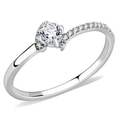 Кольцо Promise из нержавеющей стали - Полированная отделка, прозрачные круглые фианиты, идеально подходит для Дня Святого Валентина, Размер 5-10