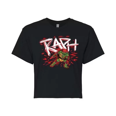 Женская футболка с укороченным рисунком Mutant Mayhem - Sketch Raph, черная