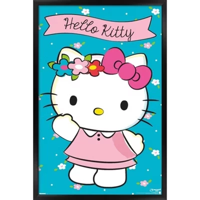 Hello Kitty: Весна 2017 - Розовое платье и цветочная корона, Настенный плакат в рамке, черный Принт