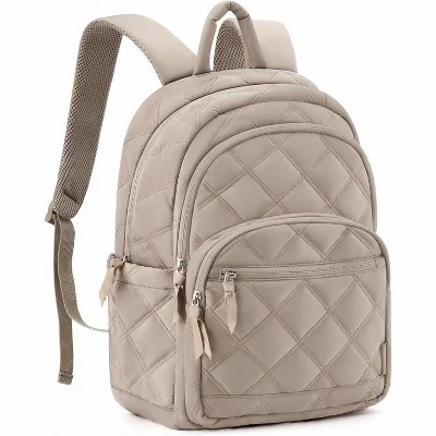 Quilted Travel Laptop Backpack for Women – Water-Resistant 15.6 Inch Casual Bookbag, College & Daily Use 04-camel
