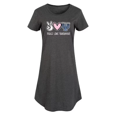 Женское платье-футболка Peace Love Hanukkah с графическим рисунком heather charcoal