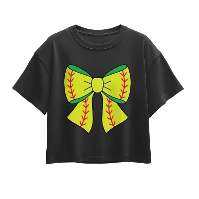 Softball Bow Short Sleeve Boxy Graphic T-Shirt black