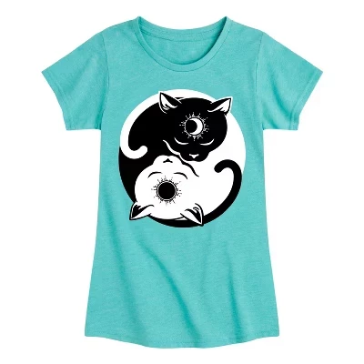 Приталенная футболка с коротким рукавом и рисунком Cat Sun Moon Yin Yang бирюзового цвета