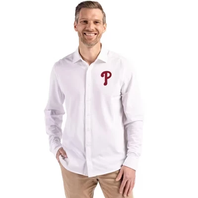 Мужская трикотажная рубашка Philadelphia Phillies Advantage Tri-Blend Eco Soft из пике с длинным рукавом на пуговицах белого цвета