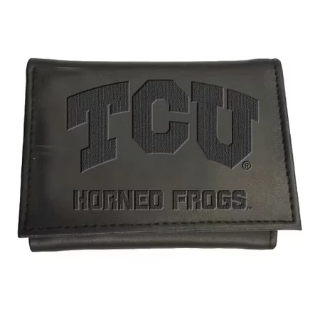 Evergreen NCAA TCU Horned Frogs Черный кожаный бумажник тройного сложения с официальной лицензией и подарочной коробкой