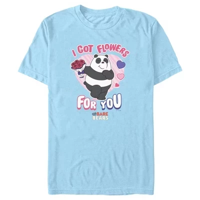 Мужская футболка We Bare Bears «Цветы для тебя», голубая