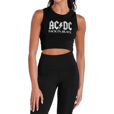 Женский укороченный топ ACDC «Back In» без рукавов, черный