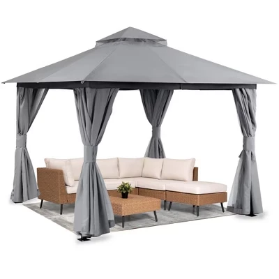 LAUSAINT HOME 10'x10' Полупостоянная беседка во внутреннем дворике с расширительными болтами, прочная палатка для вечеринок с двойными крышами серого цвета
