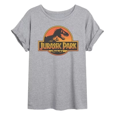Женская футболка Jurassic Park Sunset оверсайз, серый меланж
