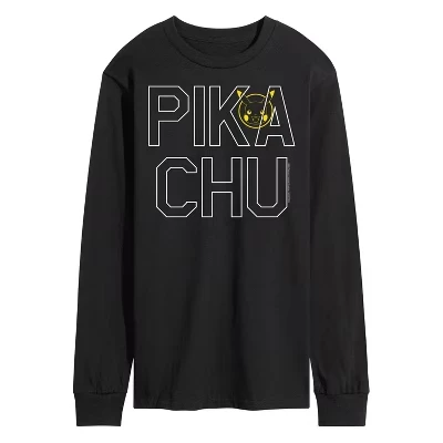 Мужская футболка с длинными рукавами и рисунком Pika Blocks с изображением покемонов, черная