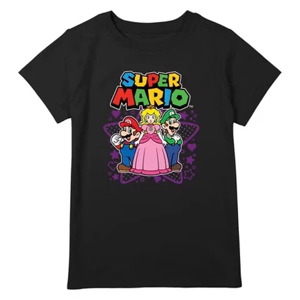 Женская футболка с трио персонажей Super Mario для девочек, черная