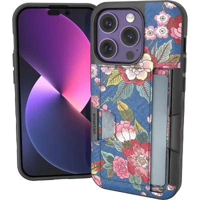 Стильный чехол-портмоне для iPhone 14 - Wallet Slayer Vol 2 с подставкой для кредитных карт и кокетливыми цветами