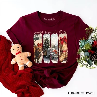 Женская футболка OrnamentallyYou SmallTownChristmas бордовая