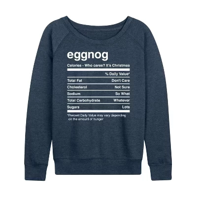 Женская футболка Eggnog Nutrition Christmas легкая французская махровая рубашка с широким вырезом и длинным рукавом с графическим рисунком heather indigo