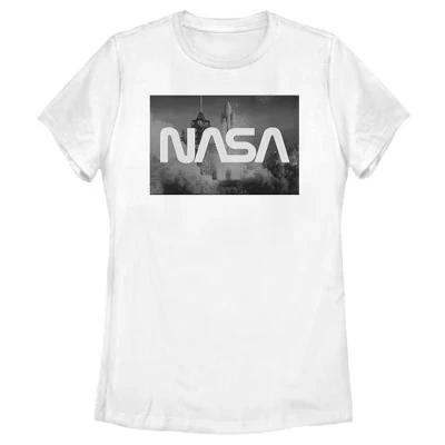 Женская футболка Space Shuttle с надписью Space Shuttle поверх белой футболки Lay