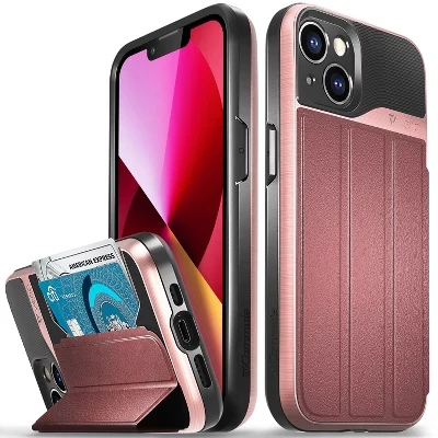 Чехол-бумажник vCommute для Apple iPhone 14, чехол с подставкой, кожаный держатель для карт [Защита от падения военного класса], Синий, красный