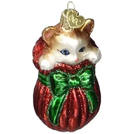 Ёлочная игрушка Old World Christmas стеклянная «Кот выбрался из мешка»