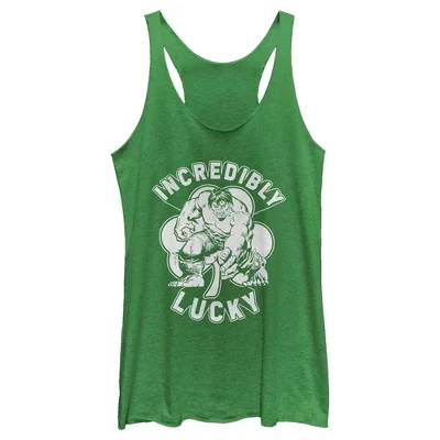 Женская майка с изображением Халка на День Святого Патрика Incredibly Lucky Clover Racerback