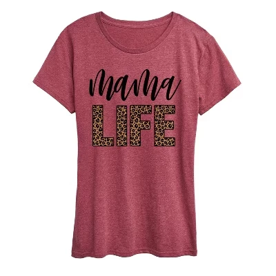 Женская футболка Mama Life с леопардовым принтом и коротким рукавом бордового цвета