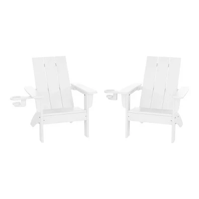 Современные стулья для патио Adirondack из ПНД пластика Ashore Kids на открытом воздухе с подстаканниками (комплект из 2-х) белого цвета