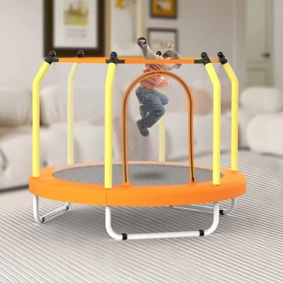 Детский батут Whisen 55″ с сеткой и кольцом, желтый