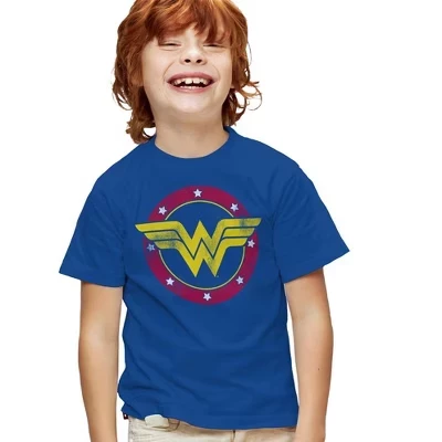 Футболка с логотипом Wonder Woman Circle для мальчиков с коротким рукавом синего цвета