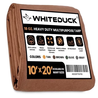 Плотный брезентовый чехол WHITE DUCK, 18 унций водостойкого хлопка с усиленными краями и втулками из нержавеющей стали коричневого цвета