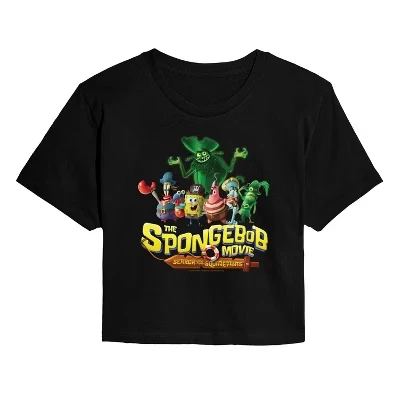 Женская кроп-футболка SpongeBob с логотипом, черная