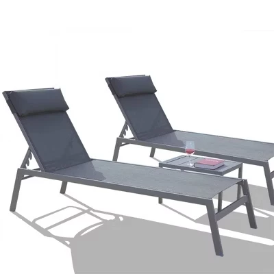 Комплект шезлонгов CLIHOME из 3 предметов для патио, с регулируемой спинкой, стальное текстильное кресло для принятия солнечных ванн (с 2 шезлонгами и 1 столом) серого цвета