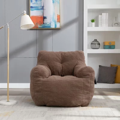 Большой темно-серый диван-мешок Bean Bag с боковым карманом, плюшевый шезлонг на полу для взрослых, идеально подходящий для игр и чтения за чашечкой кофе