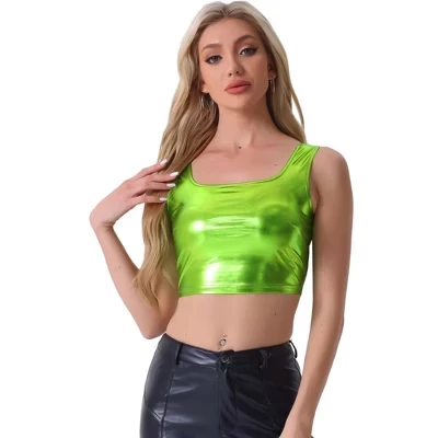 Женская укороченная майка INSPIRE CHIC с металлическим блеском, зеленая