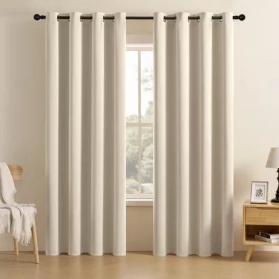 Затемняющие шторы для гостиной JoyDeco Grommet Top Blackout, комплект плотных штор из полиэстера с термоизоляцией, 2 панели бежевого цвета