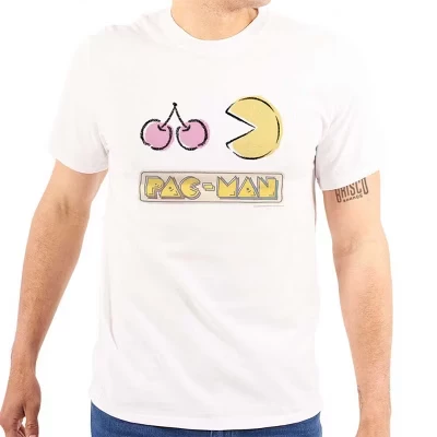 Футболка с графическим изображением PACMAN Video Arcade Game Cherries для мужчин или женщин лицензионного белого цвета