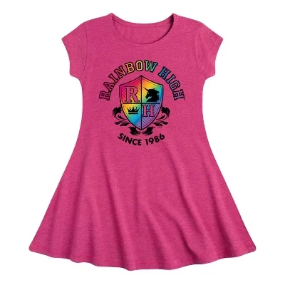 Платье с графическим принтом School Crest Fit & Flair с коротким рукавом-шапочкой цвета Хизер фуксия