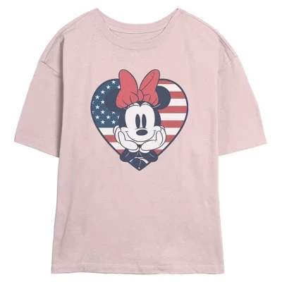 Женская футболка с милым американским сердечком Minnie Mouse для юниорок