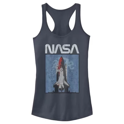 Женская майка с логотипом Shuttle Rocket Ship для юниоров в стиле плаката Racerback цвета индиго