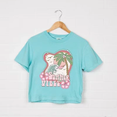 Женская укороченная футболка свободного кроя Summer Vibes Flowers с коротким рукавом цвета мела