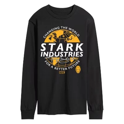 Мужская футболка с длинным рукавом Iron Man Stark Industries с графическим рисунком, черная
