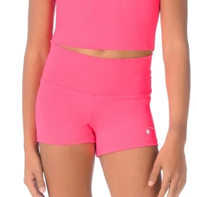 Короткие розовые шорты с завышенной талией для девочек