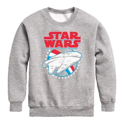 Millennium Falcon Americana Graphic Long Sleeve Fleece Sweatshirt athletic heather
