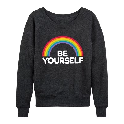 Женская - - Rainbow Be Yourself Легкая французская махровая рубашка с широким вырезом и длинным рукавом с графическим рисунком heather charcoal