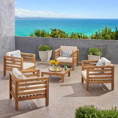 Набор клубных кресел Oana Outdoor Acacia Wood из 5 предметов для общения с подушками
