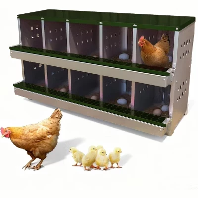 Настенный скворечник для цыплят, 10-камерные ящики-несушки из оцинкованной стали для кур с 10 тренировочными яйцами, Выдвижной лоток с передним доступом зеленого цвета