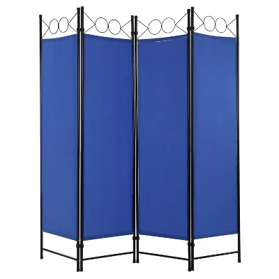 Room Dividers 4 Panel 5.6FT Folding Freestanding Room Divider Privacy Divider Partition with Fabric & Metal Frame for Home Office Bedroom blue
